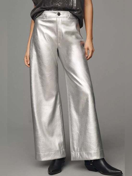Anthropologie Pants - Anthro Maeve Ettie Metallic Vegan-Leather High-Rise Crop Wide-Leg Pants NWT 29P